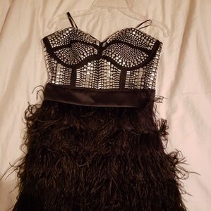 Bebe black feather cocktail dress